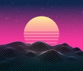 Retro vaporwave backgroud future landscape 80s aesthetic laser synthwave grid