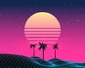 Retro vaporwave backgroud future landscape 80s aesthetic laser synthwave grid