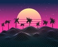 Retro vaporwave backgroud future landscape 80s aesthetic laser synthwave grid Royalty Free Stock Photo