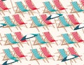 Retro Vector beach seamless pattern. Colorful Lounge chair Travel background with Striped ,Seamless pattern
