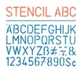 Retro vector grunge stencil alphabet and numbers on white background Royalty Free Stock Photo
