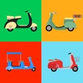 Retro vector vespa scooter motorcycle travel design motorbike delivery vehicle illustration.