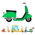 Retro vector vespa scooter motorcycle travel design motorbike delivery vehicle illustration.