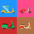 Retro vector vespa scooter motorcycle travel design motorbike delivery vehicle illustration.