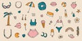 Retro vibe doodle set of hippie stickers with 60s, 70s style elements. Groovy power. Collection of cute vintage icons Royalty Free Stock Photo