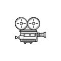 Retro video camera hand drawn outline doodle icon. Royalty Free Stock Photo