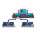 Retro videogame console and gamepads blue lines