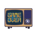 Retro videogame game over on tv screen blue lines