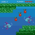 Retro videogame pixelated underwater scenery