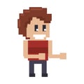 Retro videogame smiling guy characeter pixelated cartoon