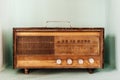 Retro vinatge radio Antique radio on pastel colour background Royalty Free Stock Photo