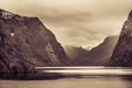 Norwegian fjords landscape in sepia
