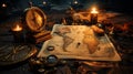 Retro vintage antique treasure map. Adventure explore. Generative AI. Royalty Free Stock Photo