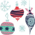 Retro Vintage Art Beautiful Artistic Scandinavian Graphic Lovely Holiday New Year Collage Pattern Christmas Tree Toys Vector