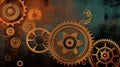 Retro vintage background with brass gears. Steampunk style background. Teal and orange toned