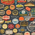 1656 Retro Vintage Badges: A retro and vintage-inspired background featuring retro badges with classic illustrations, typography