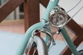 Retro vintage bicycle headlight close up