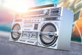 Retro vintage boombox ghetto blaster outdated radio receiver with cassette recorder