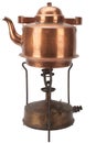 Retro vintage bronze primus stove with copper teapot