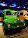 Retro vintage bus, truck show in museum.