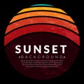 Retro vintage California sunset logo badges on black background graphics for t-shirts and other print production. 1970s style