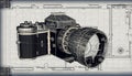 Vintage Camera Blueprint Schematic Drawing