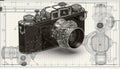 Vintage Camera Blueprint Schematic Drawing