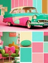 Retro vintage Car Comfortable pink couch with cushions couch Generative by Ai