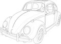 Retro vintage car with outlines. Vector illustration in black and white. Royalty Free Stock Photo