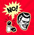 Retro vintage clipart: point-blank rejection, annoying telemarketing call center clerk gets an emphatic no Royalty Free Stock Photo