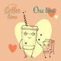 Retro Vintage Coffee Background for Greeting Card, Poster with friendly characters Royalty Free Stock Photo