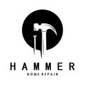 retro vintage crossed hammer and nail logo for home repair services, carpentry, badges, builders, woodworking, construction, Royalty Free Stock Photo