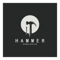 retro vintage crossed hammer and nail logo for home repair services, carpentry, badges, builders, woodworking, construction, Royalty Free Stock Photo