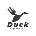 Retro Vintage Duck Fork Restaurant Cafe logo icon vector