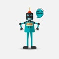Retro vintage funny vector robot icon in flat style isolated on grey background. Vector vintage illustration of flat