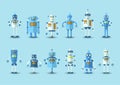 Retro vintage funny vector robot set icon in flat style isolated on blue background. Vintage illustration of flat Royalty Free Stock Photo