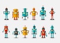 Retro vintage funny vector robot set icon in flat style isolated on grey background. Vintage illustration of flat Royalty Free Stock Photo