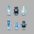 Retro vintage funny vector robot set icon in flat style isolated on grey background. Vintage illustration of flat Royalty Free Stock Photo