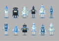 Retro vintage funny vector robot set icon in flat style isolated on grey background. Vintage illustration of flat Royalty Free Stock Photo