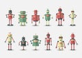 Retro vintage funny vector robot set icon in flat style isolated on grey background. Vintage illustration of flat Royalty Free Stock Photo