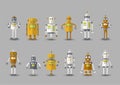 Retro vintage funny vector robot set icon in flat style isolated on grey background. Vintage illustration of flat Royalty Free Stock Photo