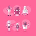 Retro vintage funny vector robot set icon in flat style isolated on pink background. Gradient modern flat Chatbot icon