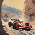 Retro vintage Grand Prix racing car speeding through Monaco road