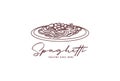 Retro Vintage Hand Drawn a Dish of Italian Food Spaghetti Noodle for Cafe Restaurant Logo Design