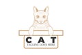 Retro Vintage Hand Drawn Sketch Cat Kitty Head Face Logo Design Vector Royalty Free Stock Photo