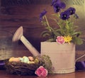 Retro Vintage Happy Easter or Springtime scene