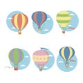 Retro vintage hot air balloons vector flat icons set Royalty Free Stock Photo