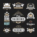 Retro Vintage Insignias or Logotypes set for Valentines day. Vector tags, calligraphic and typographic elements, signs, logos, la