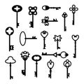 Retro vintage keys silhouettes vector set collection