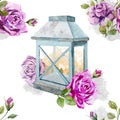 Retro vintage lamp with rose